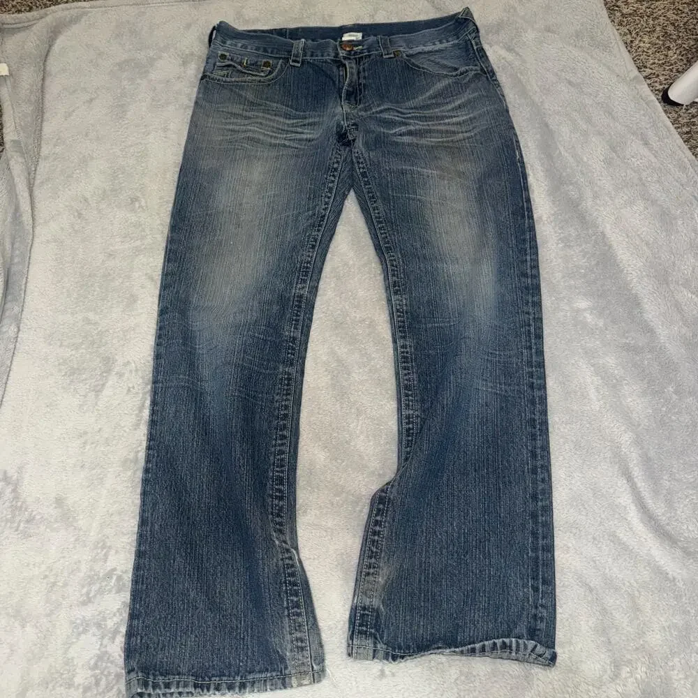 True Religion Billy Jeans Men’s 38 Skull Roses Horseshoe Blue Denim